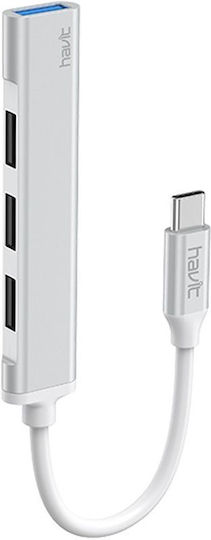 Havit HB41 USB Хъб с 4 USB 3.0 Порта и USB-C Интерфейс Сребрист