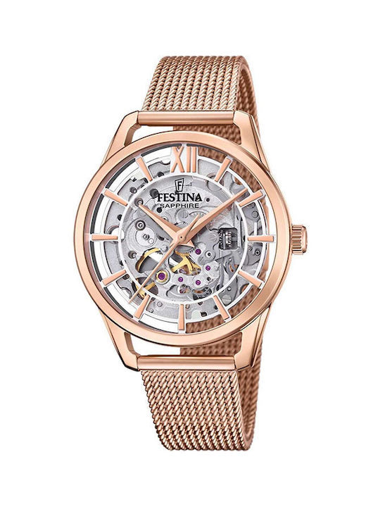 Festina Watch Automatic with Pink Gold Metal Bracelet