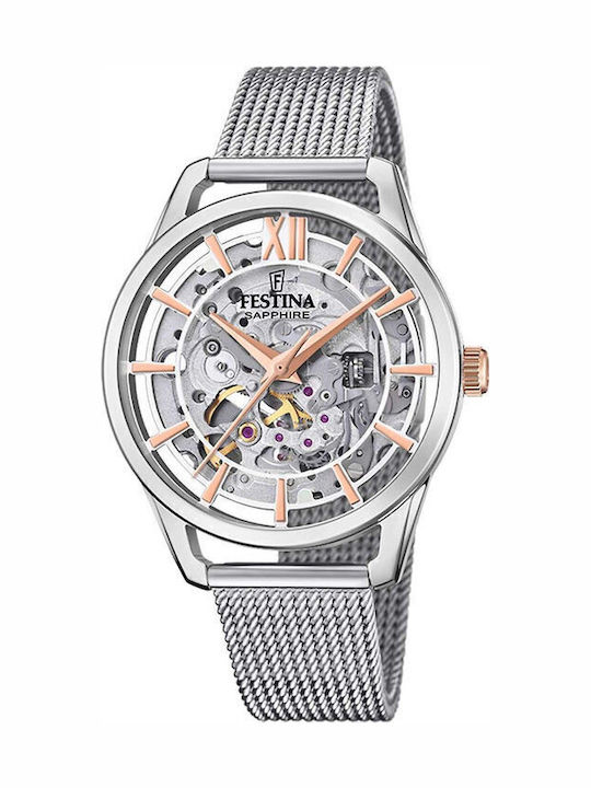 Festina Дамски Часовник Автоматичен с Сребрист Метална Гривна