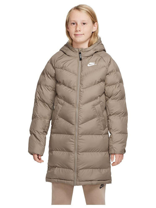 Kids' Sports Jacket Long with Lining & Hood Beige Sportswear
