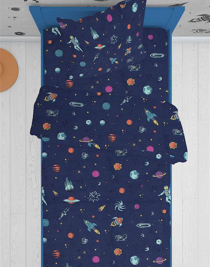 Dimcol Space Față de pernă pentru copii din bumbac 100% 50x70buc Μπλε