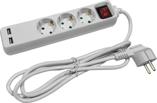 Entac ESE1.5G3-1.5-SW-USB Power Strip 3 Positions with 2 USB-A, Switch and Cable 1.5m
