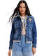 Jacksonville Women's Short Jean Jacket for Spring or Autumn with Hood Blue