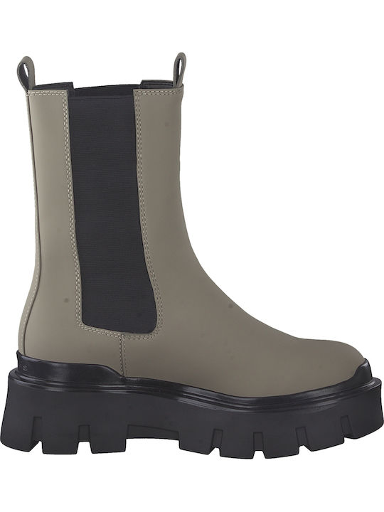 Leder Damen Chelsea Stiefeletten Taupe