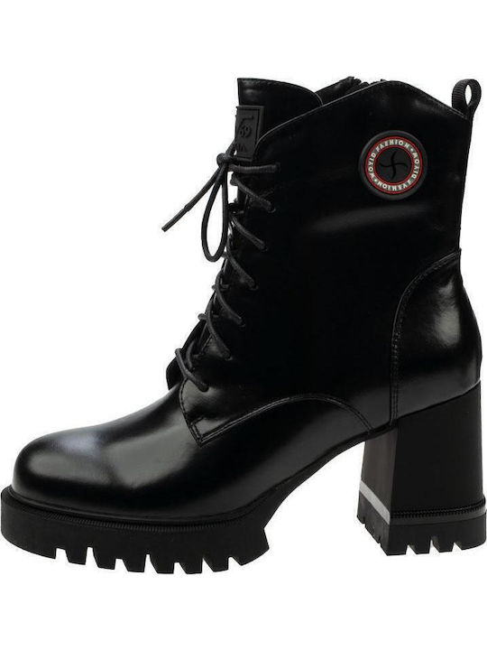 Leather Women's Ankle Boots with High Heel Black
