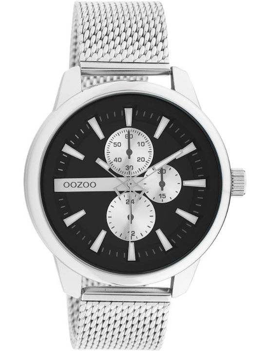 Oozoo Ceas Barbati 45mm Cronograf cu Baterie cu Brățară din Metal Argintie