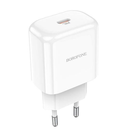 Borofone Charger Without Cable with USB-C Port 20W Power Delivery / Quick Charge 3.0 Whites (BN3)
