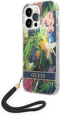 Guess Flower Strap Umschlag Rückseite Kunststoff Blau (iPhone 14 Pro) GUOHCP14LHFLSB