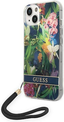 Guess Flower Strap Umschlag Rückseite Kunststoff Blau (iPhone 14 Plus) GUOHCP14MHFLSB