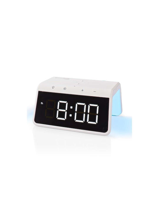 Nedis Ceas Digital de Masă cu Alarmă & Încărcare Fără Fir WCACQ30WT