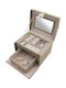 Velvet Jewellery Box with Drawer and Mirror Dark Beige 19.5x16x12cm
