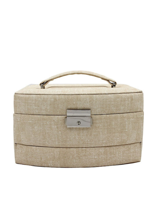 Velvet Jewellery Box with Drawer and Mirror Beige 22x13x12.5cm