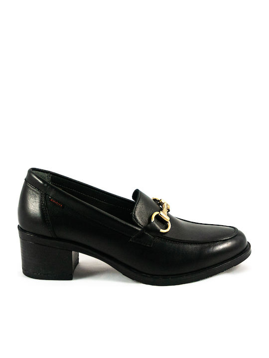 Leder Pumps mit Chunky flachem Absatz Schwarz