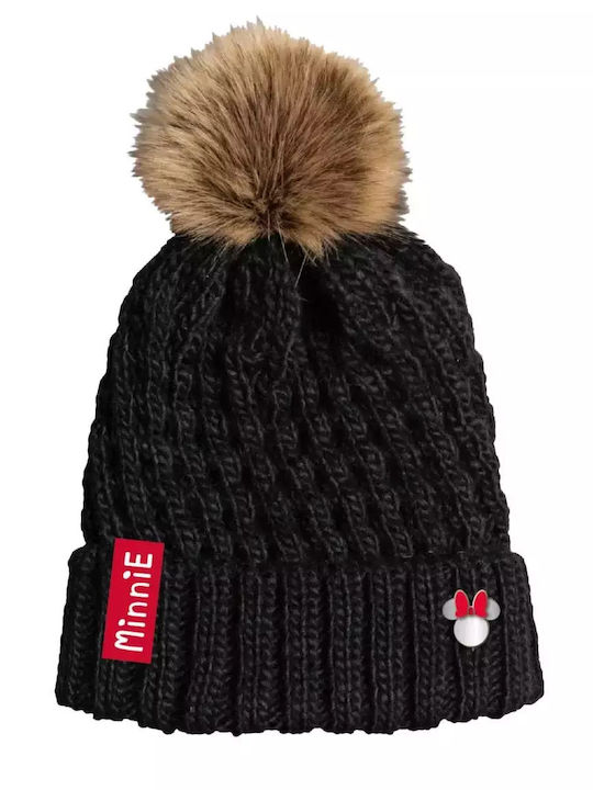 Minnie Kinder Mütze Gestrickt Schwarz