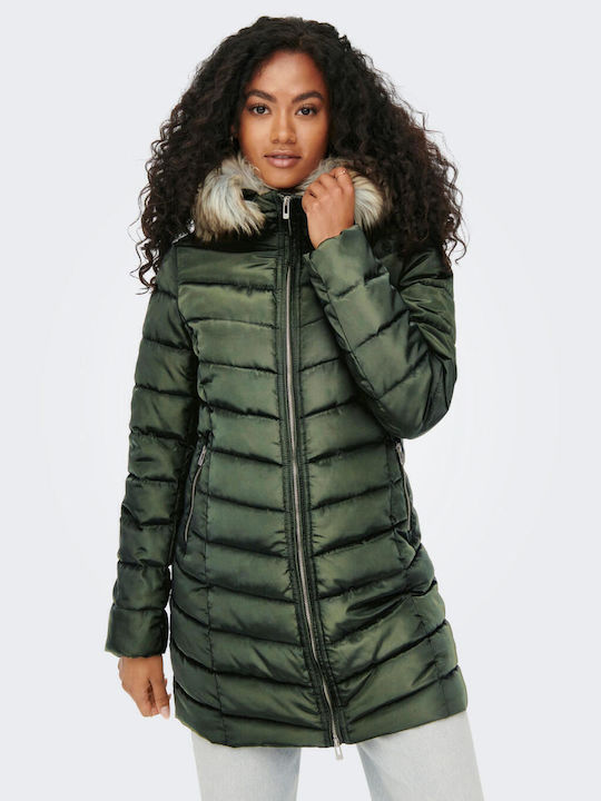 Only Women's Long Puffer Jacket for Winter with...