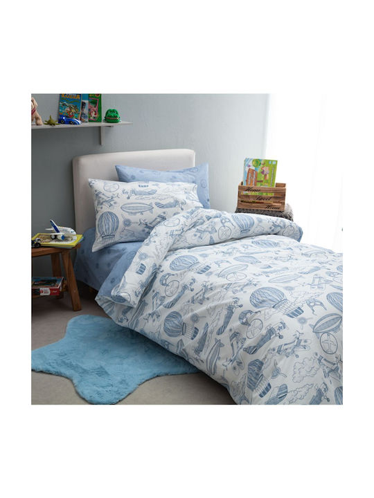 Vesta Home Sheet Set Single Cotton Retro Light Blue 170x260cm 3pcs