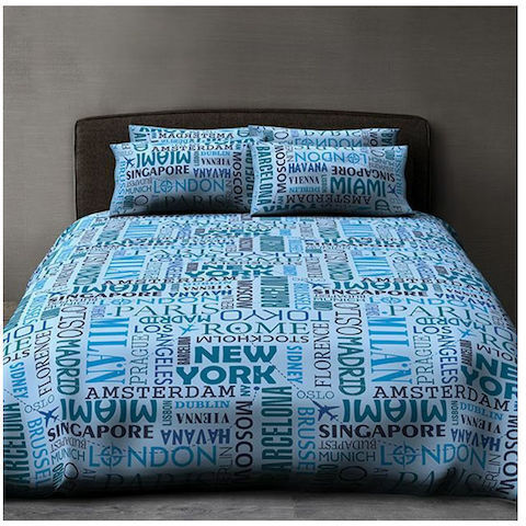 Viokarpet Duvet Cover Set Cotton Queen with 2 Pillowcases 225x245 607 Cities Blue