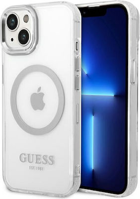 Guess Metal Outline Umschlag Rückseite Silikon Silver / Clear (iPhone 14 Plus) GUHMP14MHTRMS