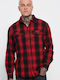 Funky Buddha Men's Shirt Long Sleeve Flannel Checked Earth Red