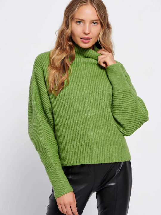 Funky Buddha Damen Langarm Pullover Rollkragen Green Glow