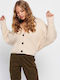 Funky Buddha Short Women's Knitted Cardigan with Buttons Off White