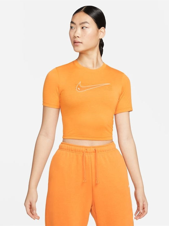 Nike Swoosh Crop Top Sportiv pentru Femei cu Mâneci Scurte Portocaliu