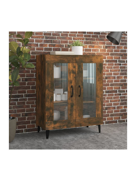 Living Room Display Cabinet Made of Particle Board with Smoky Glass Oak 69.5x34x90cm
