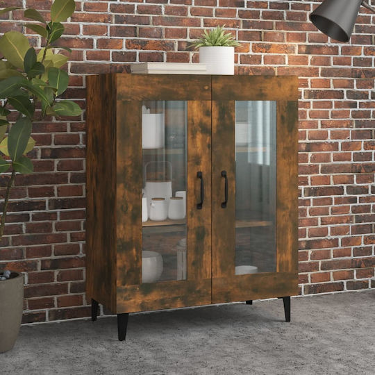 Living Room Display Cabinet Made of Particle Board with Smoky Glass Oak 69.5x34x90cm