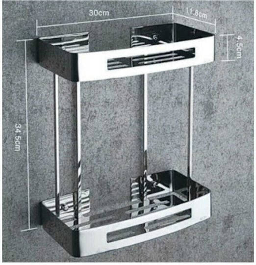 Domistyle 270116 Επιτοίχια Ραφιέρα Μπάνιου Inox με 2 Ράφια 30x11.8x34.5cm Ασημί