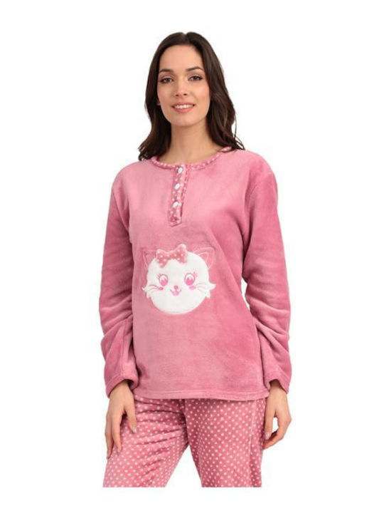 Lydia Creations Winter Women's Pyjama Set Fleece Pink