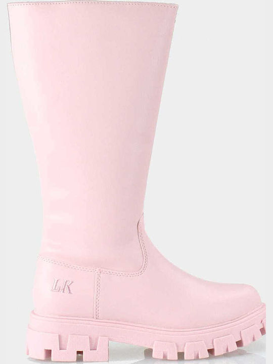 Leather Kids Boots with Zipper Pink