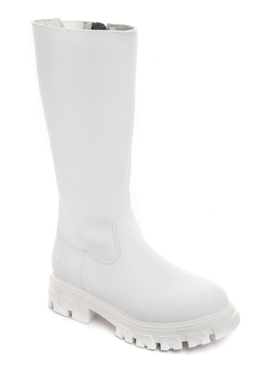 Lelli Kelly Leather Kids Boots with Zipper White