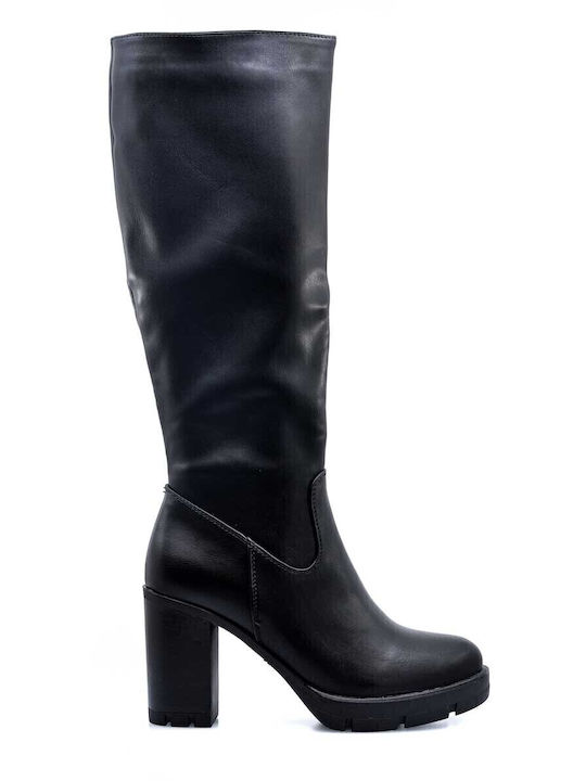Synthetic Leather High Heel Women's Boots with Zipper Black
