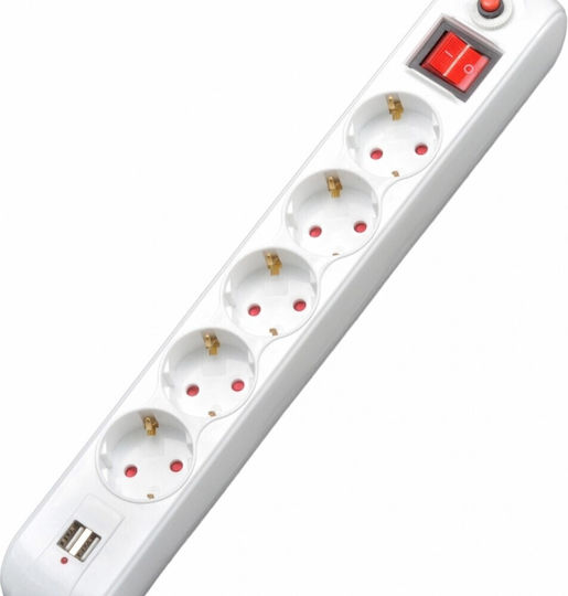 Spacer Spacer Πολύπριζο Aσφαλείας 5 Θέσεων με 2 USB-A, Διακόπτη και Καλώδιο 1.8m