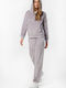 Body Action Women's Hooded Velvet Cardigan Light Grey