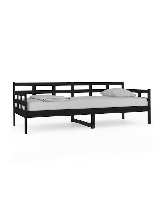 Sofa Single Bed Solid Wood with Slats Μαύρο 80x...