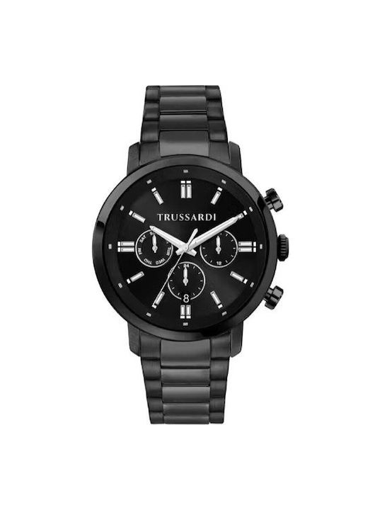 Trussardi Ανδρικό Ρολόι 44mm Χρονογράφος Μπαταρίας με Μαύρο Μεταλλικό Μπρασελέ
