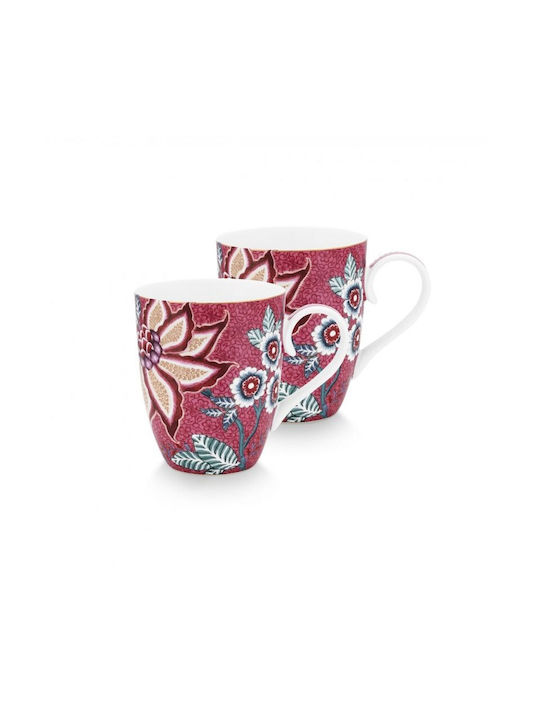 PiP Studio Flower Festival Porcelain Cup Dark Pink 350ml 2pcs