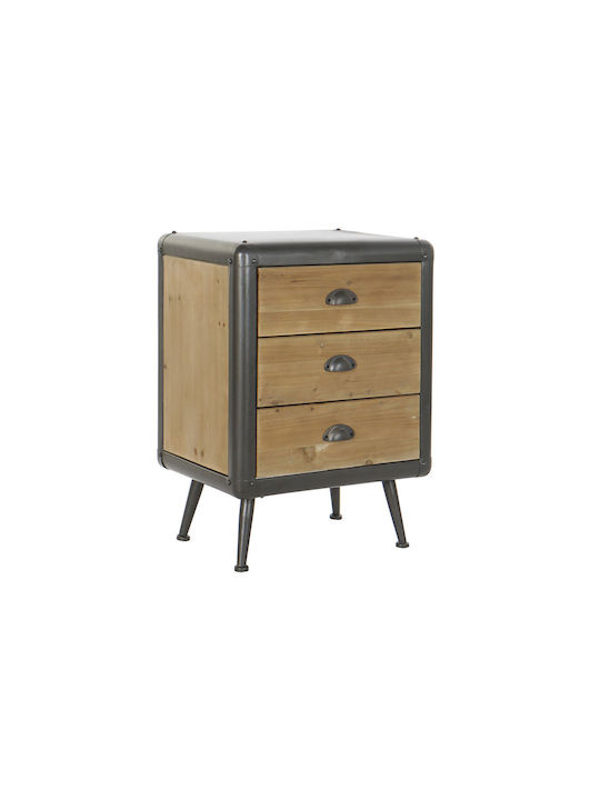 Wooden Bedside Table with Metallic Legs 51x40x70cm