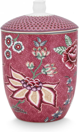 PiP Studio Flower Festival Μπισκοτιέρα από Πορσελάνη Κόκκινη 10x10x15εκ.