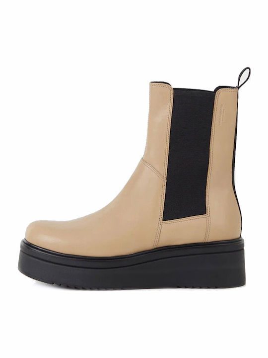Tara Leather Women's Ankle Boots Platform Beige
