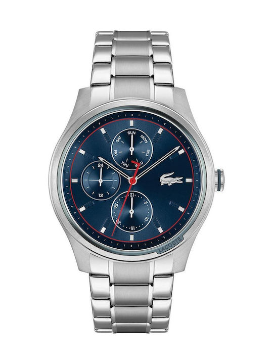 Lacoste Musketeer Ανδρικό Ρολόι 46mm Χρονογράφος Μπαταρίας με Ασημί Μεταλλικό Μπρασελέ