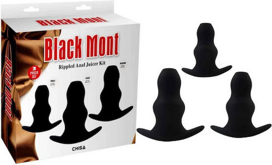 Chisa Novelties Black Mont Rippled Juicer Kit Анални тапи Подредба Черни 3бр