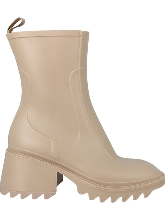 IQ Shoes Γυναικεία Μποτάκια με Μεσαίο Τακούνι Μπεζ
