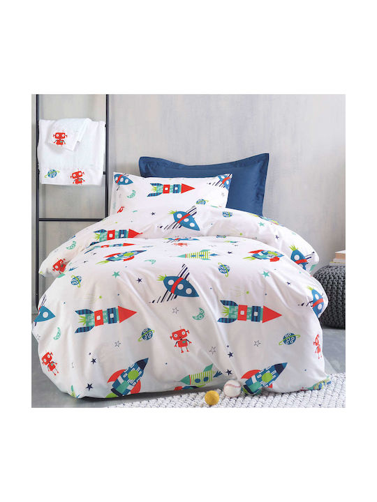 Rythmos Sheets Set Single Fitted Cotton Astronio White 105x205cm 3pcs