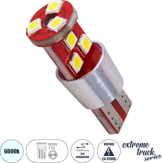 GloboStar Lamps Car Extreme Truck Series T10 Canbus LED 6000K Cold White 24V 6W 1pcs