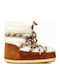 Suede Snow Boots with Laces & Fur Light Low Shearling Beige