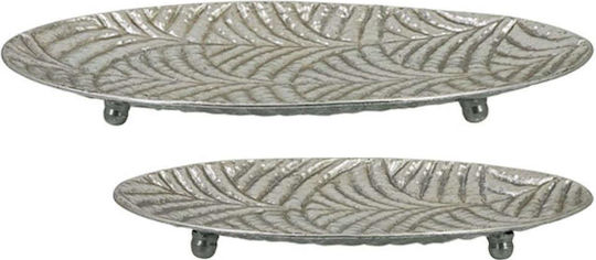 Marhome Set dekorative Platten Oval Metallisch Silber 2Stück