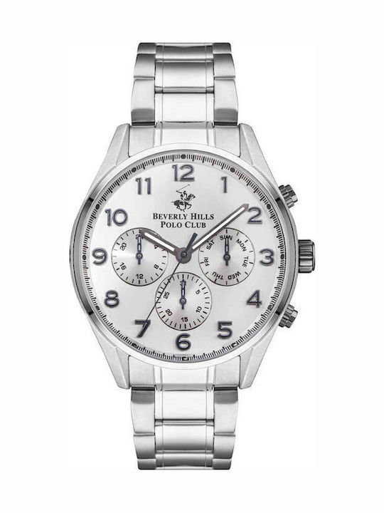 Beverly Hills Polo Club Men's Watch 45mm Chronograph Battery with Silver Metal Bracelet