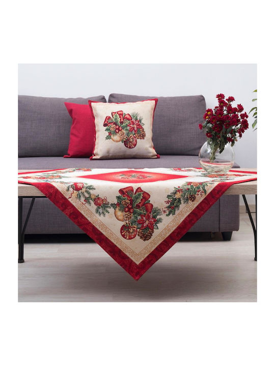 Dimeco 8941 Weihnachtlich Tischtuch Quadrat Stoff Ecru-Red L100xB100cm.
